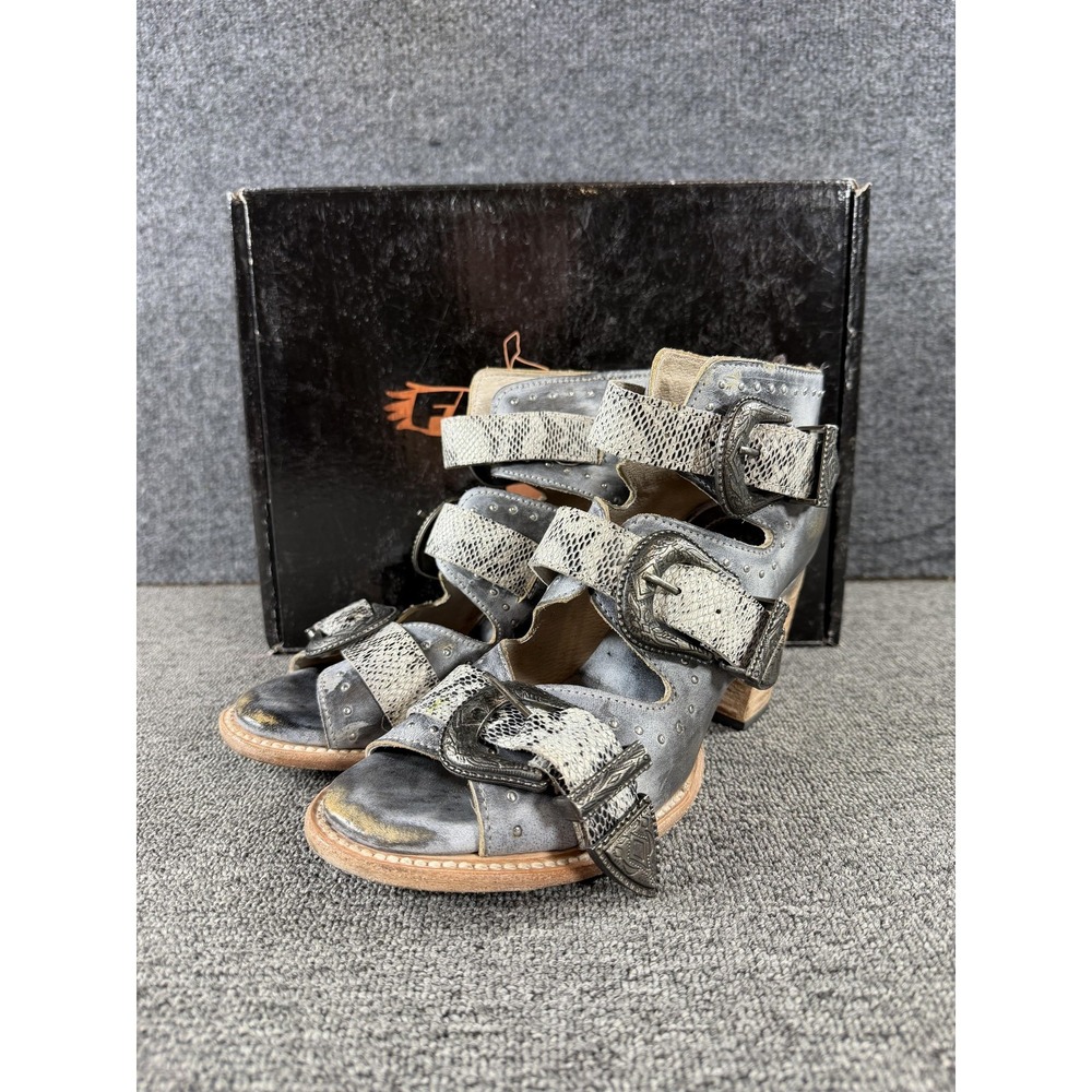 Freebird Sandals Womens 9 Gray Violet Gladiator Block Heel Buckle Leather Zip